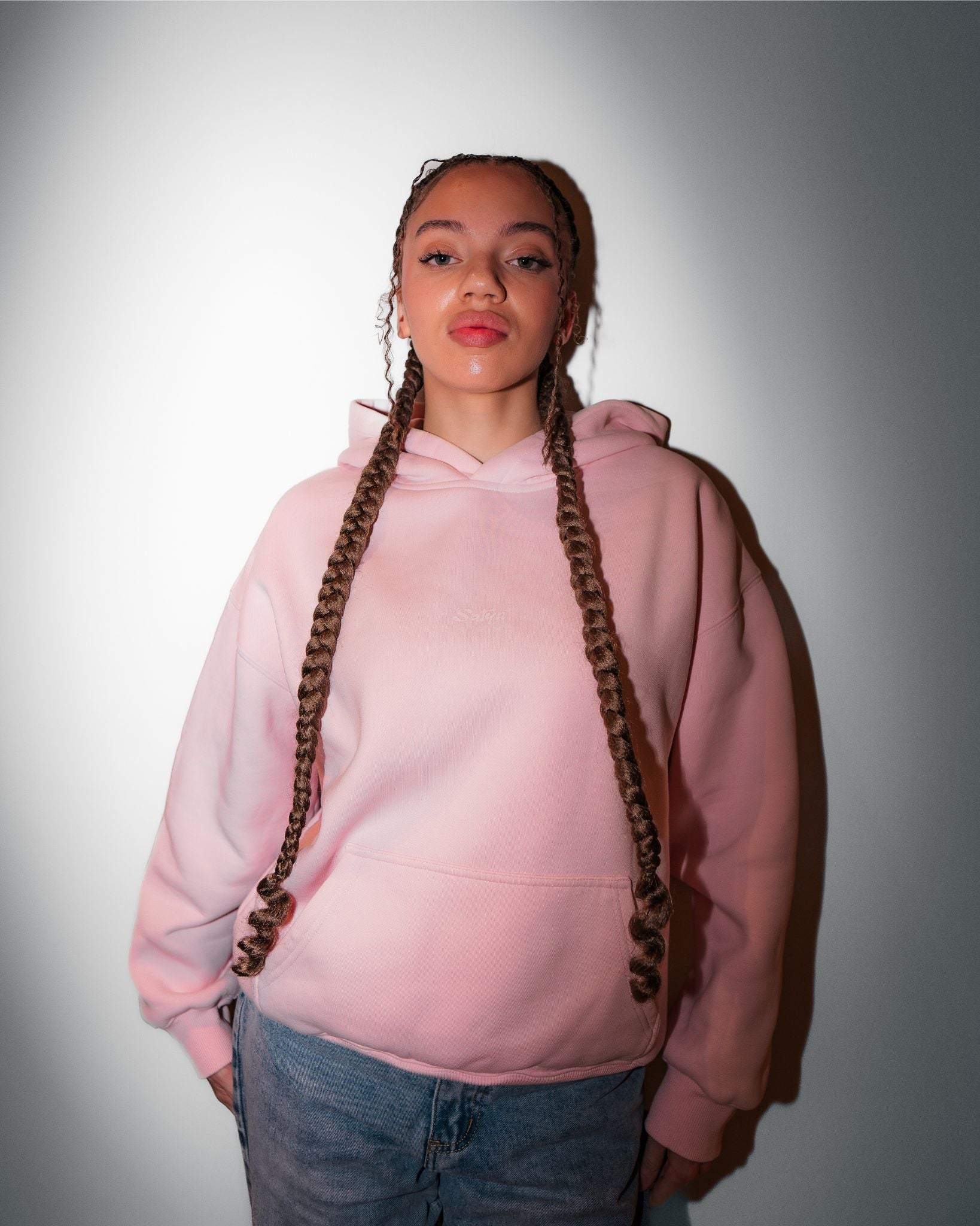 Washed Hoodie Satin Hood - Pink