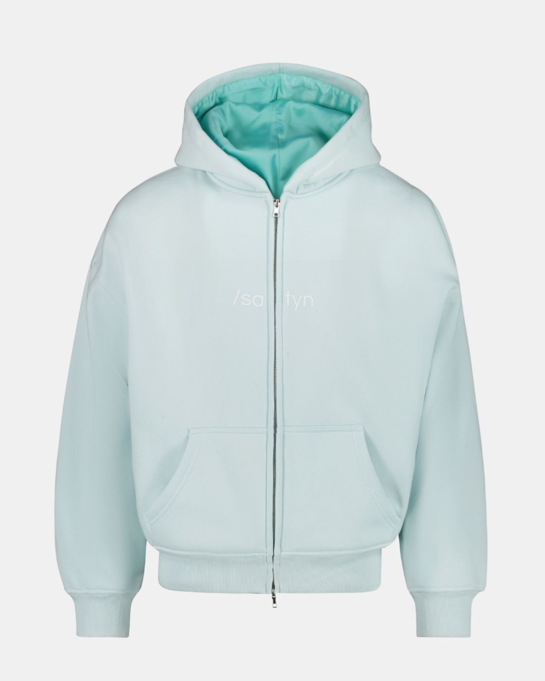 Hoodie Zip /satyn - Cyan SOLD OUT