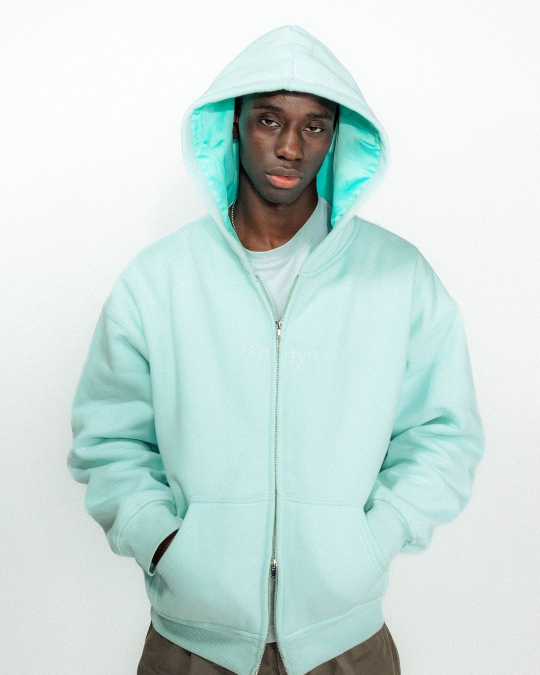 Hoodie Zip /satyn - Cyan ÉPUISÉ